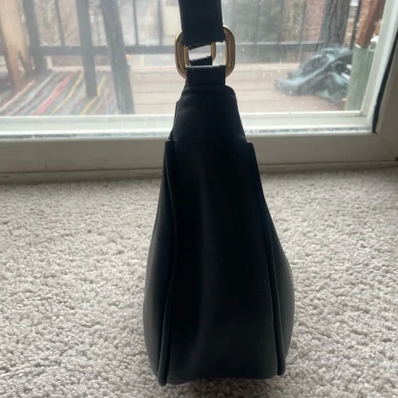 Faux Leather Black Crescent Shoulder Bag - Picture 4 of 10